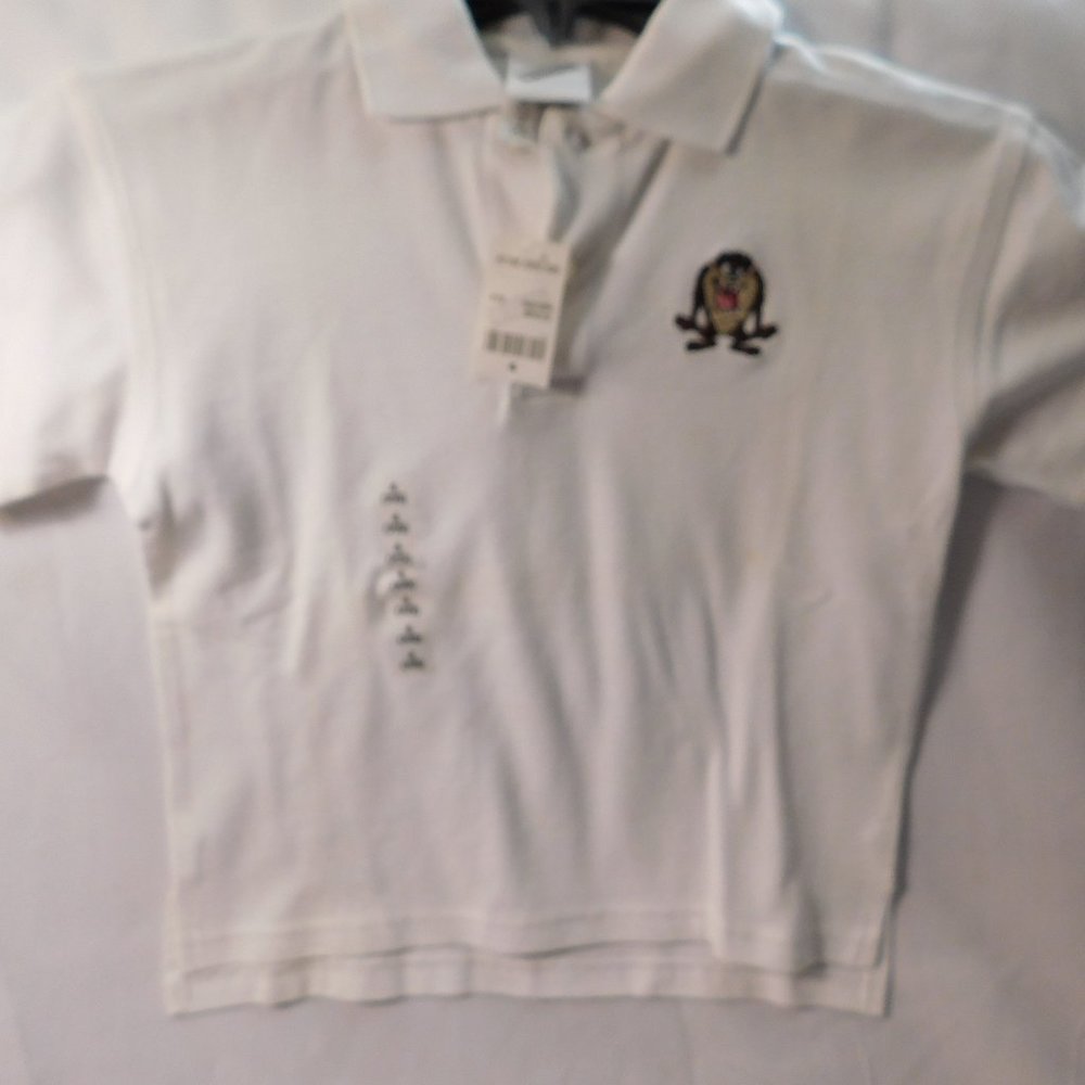 Warner Bros TAZ White Polo Shirt Kids Size 4 X-Small NEW Vintage
